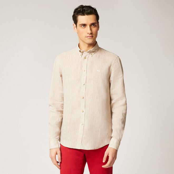 Please Shop Online Camicia in lino con contrasti interni