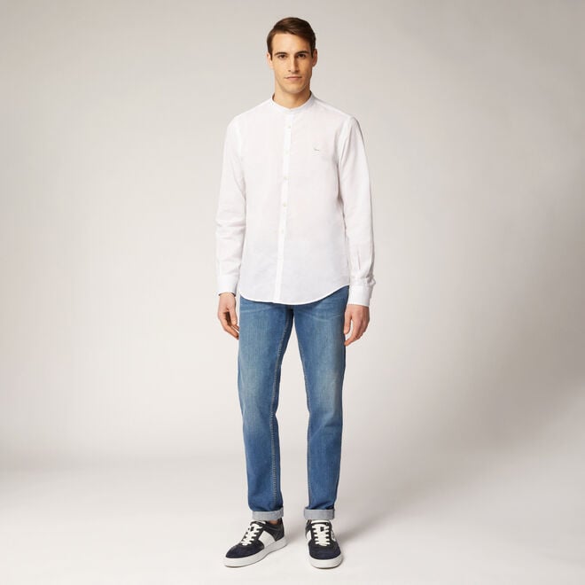Acquisto Linen and cotton shirt with mandarin collar In Offerta