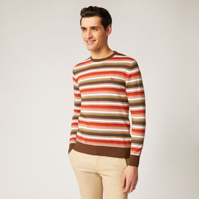Crew-neck striped cotton pullover Outlet