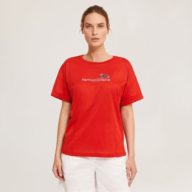 T-shirt in cotone con stampa logo Saldi Fino al 50%