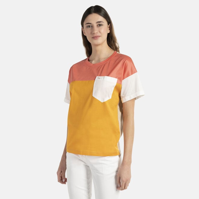 (image for) On Line T-shirt oversize color-block con taschino - Click Image to Close